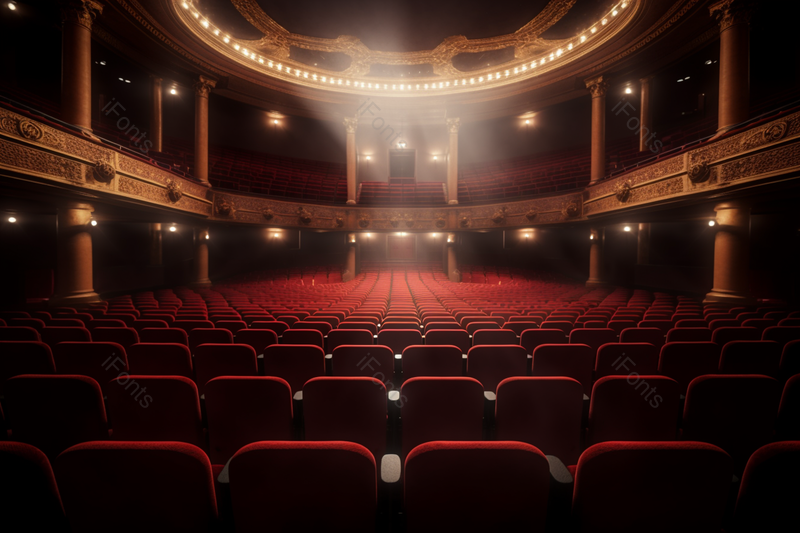 天花板上的灯照亮戏剧院成排的座位舞台场景摄影图,高清,摄影图,摄影图片,图片大全,摄影图免费下载